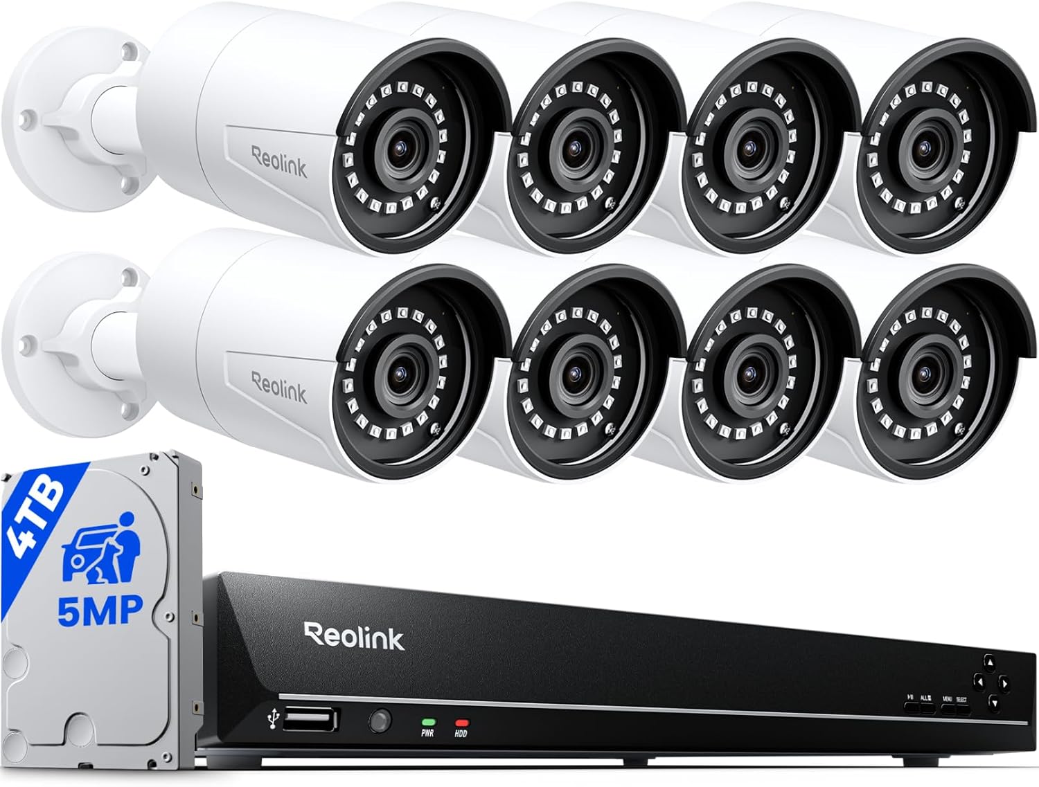REOLINK 16CH 5MP Home Security Camera System, 8pcs