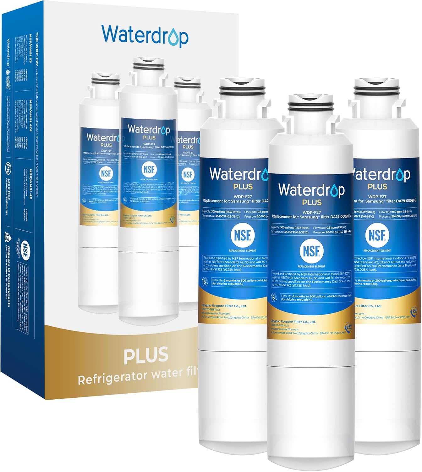 Waterdrop Plus WDP-F27 NSF-Certified Refrigerator Water Filter, Replacement