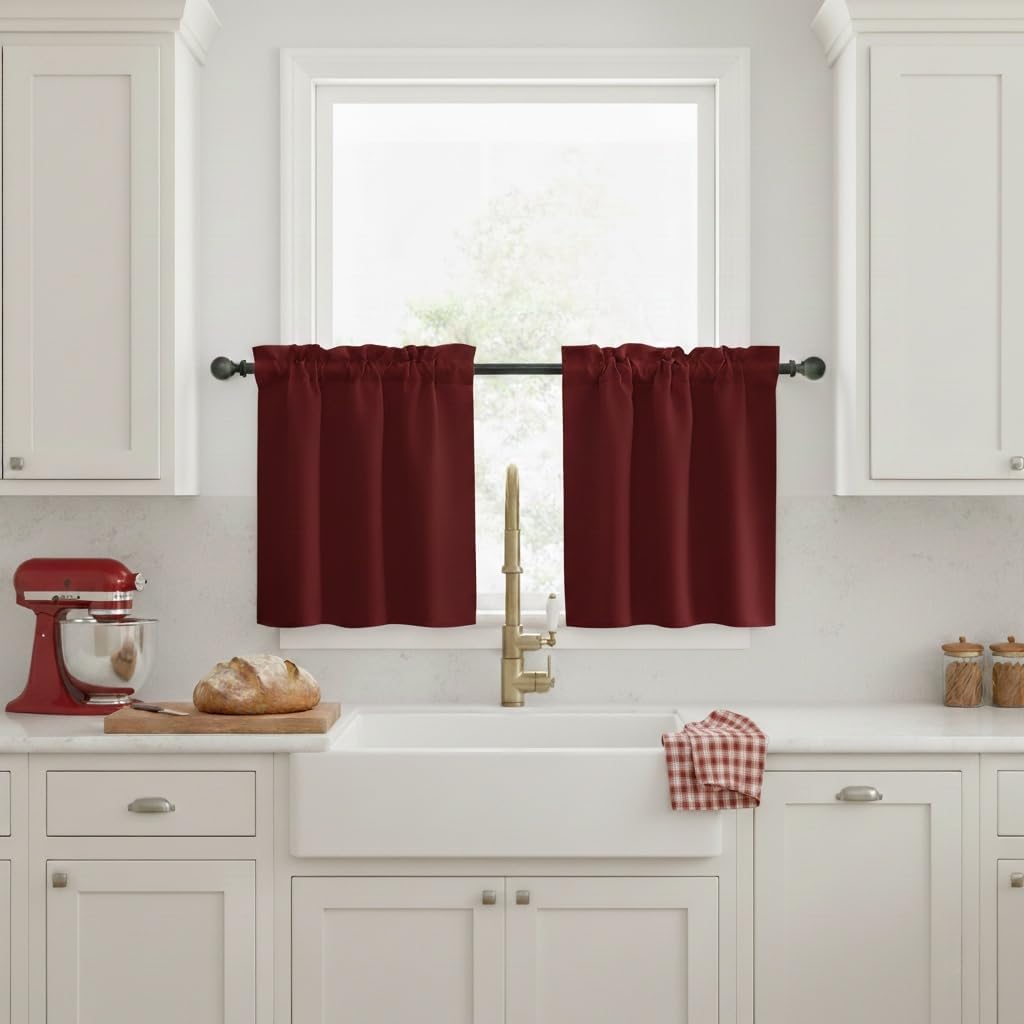 NICETOWN Small Window Curtain Valances for Basement, Blackout