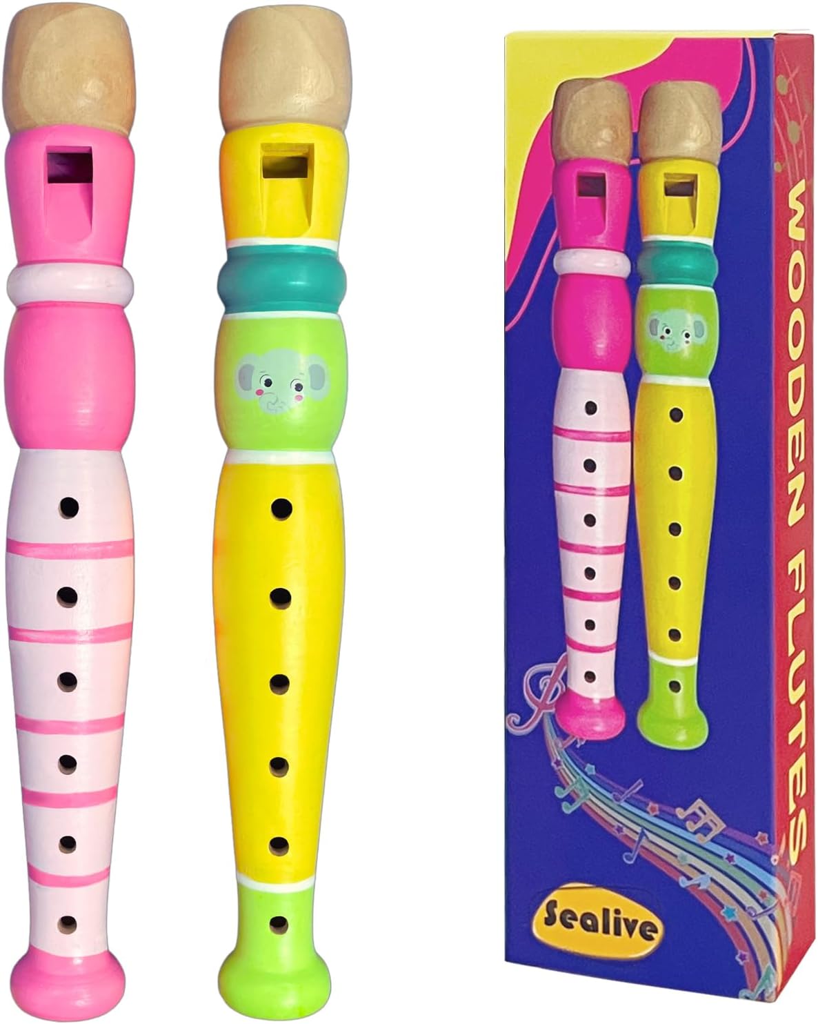 2 pcs Small Wooden Recorders for Toddlers, Colorful