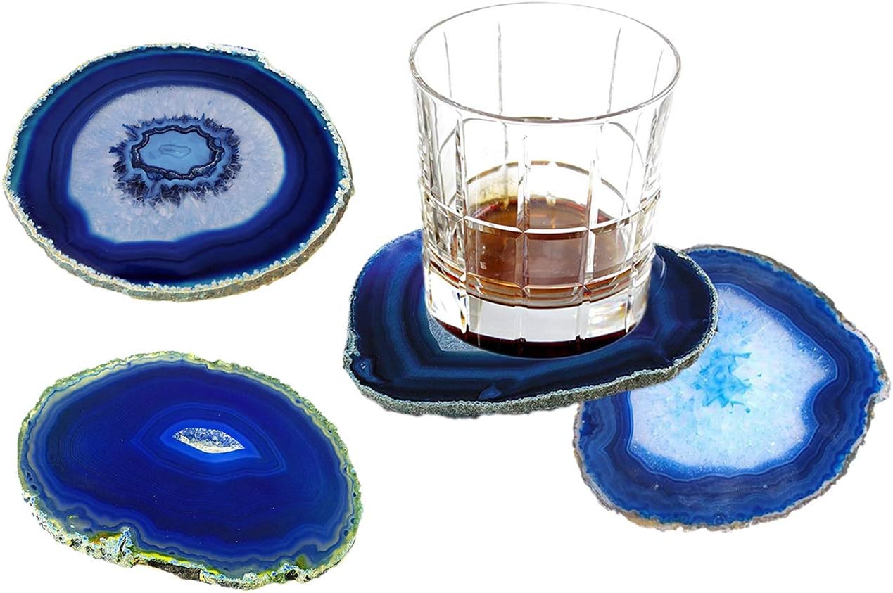 Blue Agate Coasters Set of 4, 3.5-4 Inch