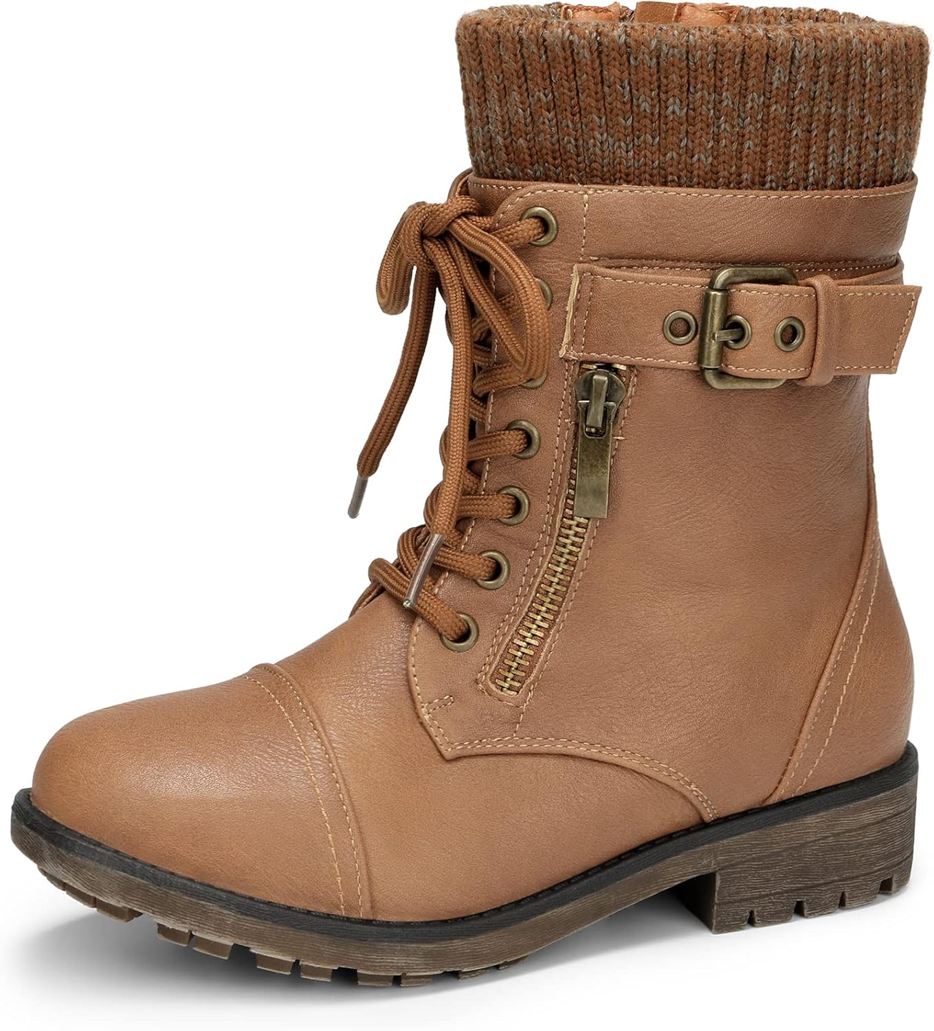 DREAM PAIRS Girl's Mid Calf Combat Ankle Lace-up