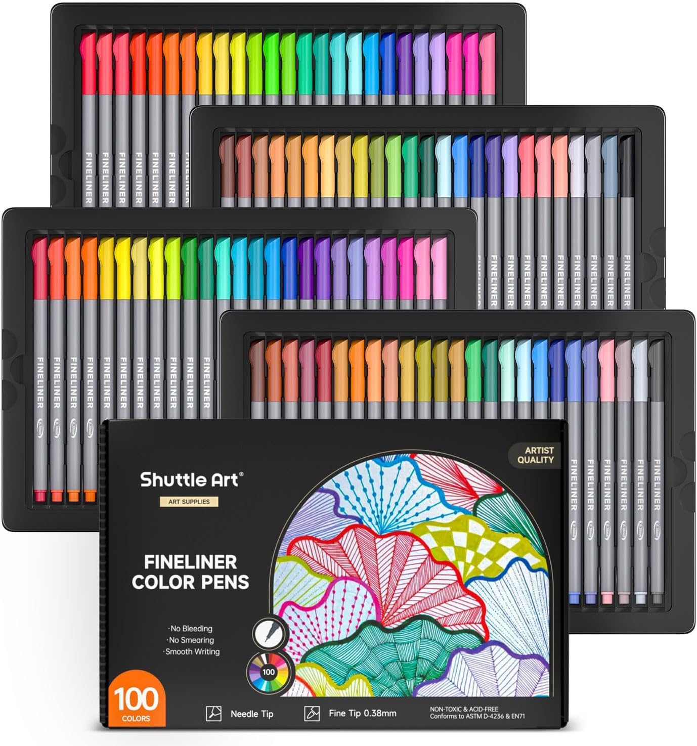 Shuttle Art Fineliner Pens, 100 Colors 0.38mm Fine-Point