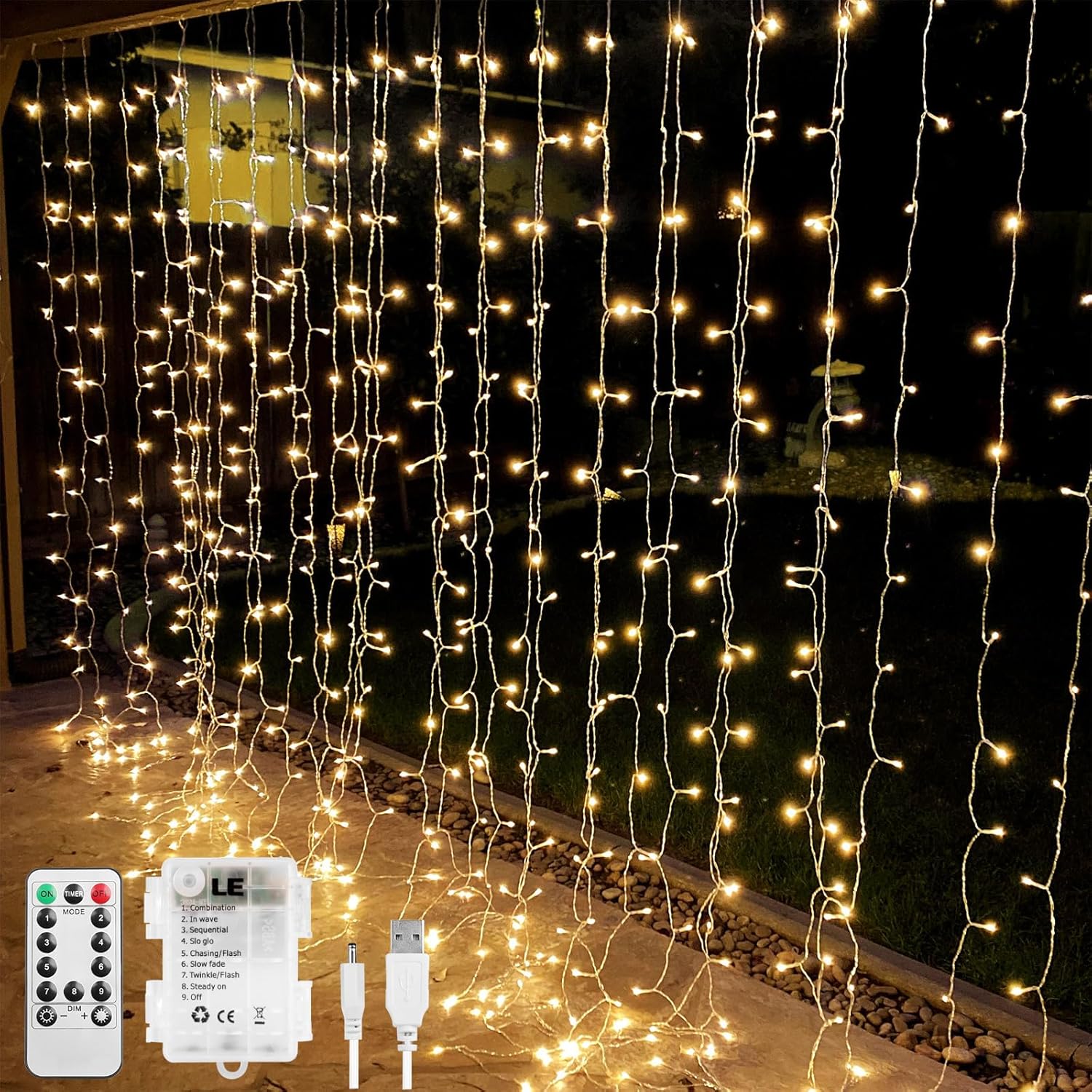 LE Fairy Curtain Lights Battery Operated & USB