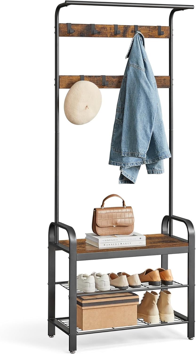 VASAGLE Coat Rack, Hall Tree with Shoe Bench