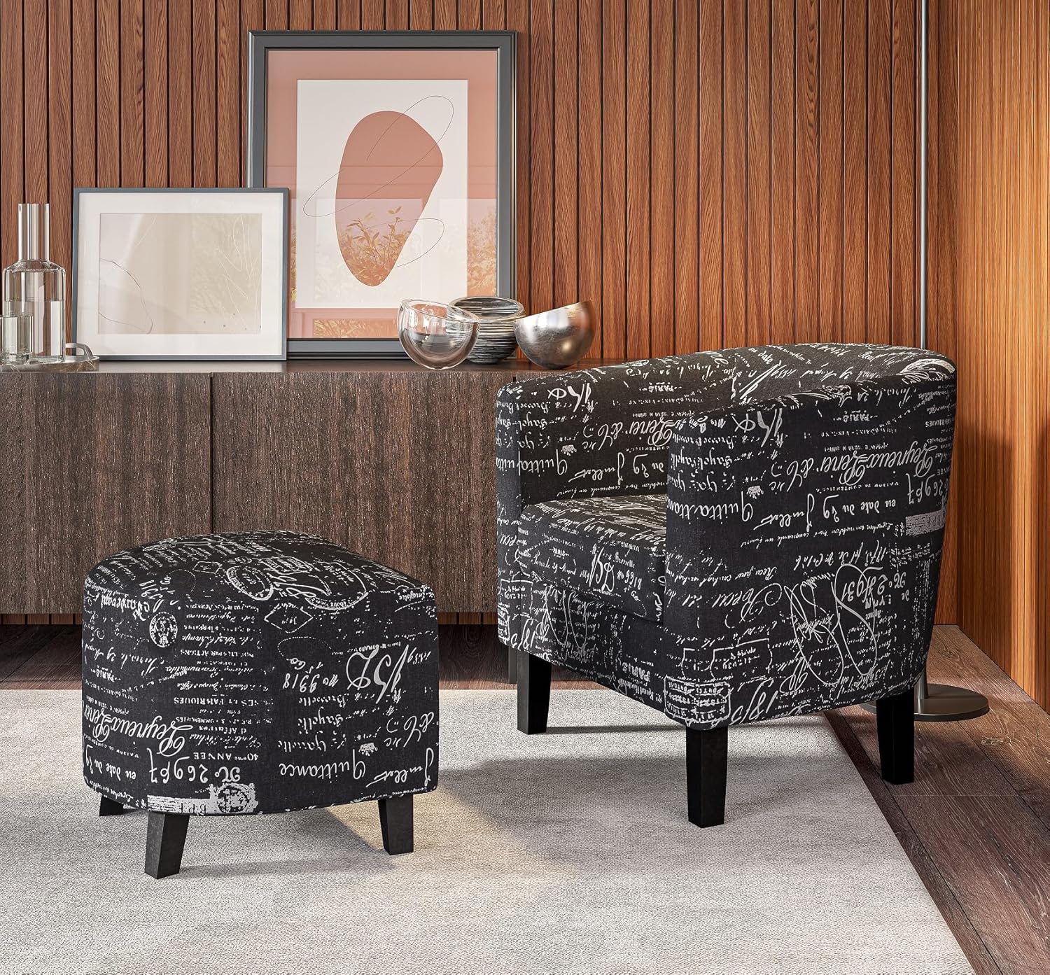 BELLEZE Accent Chair with Ottoman Set, Modern Upholstered