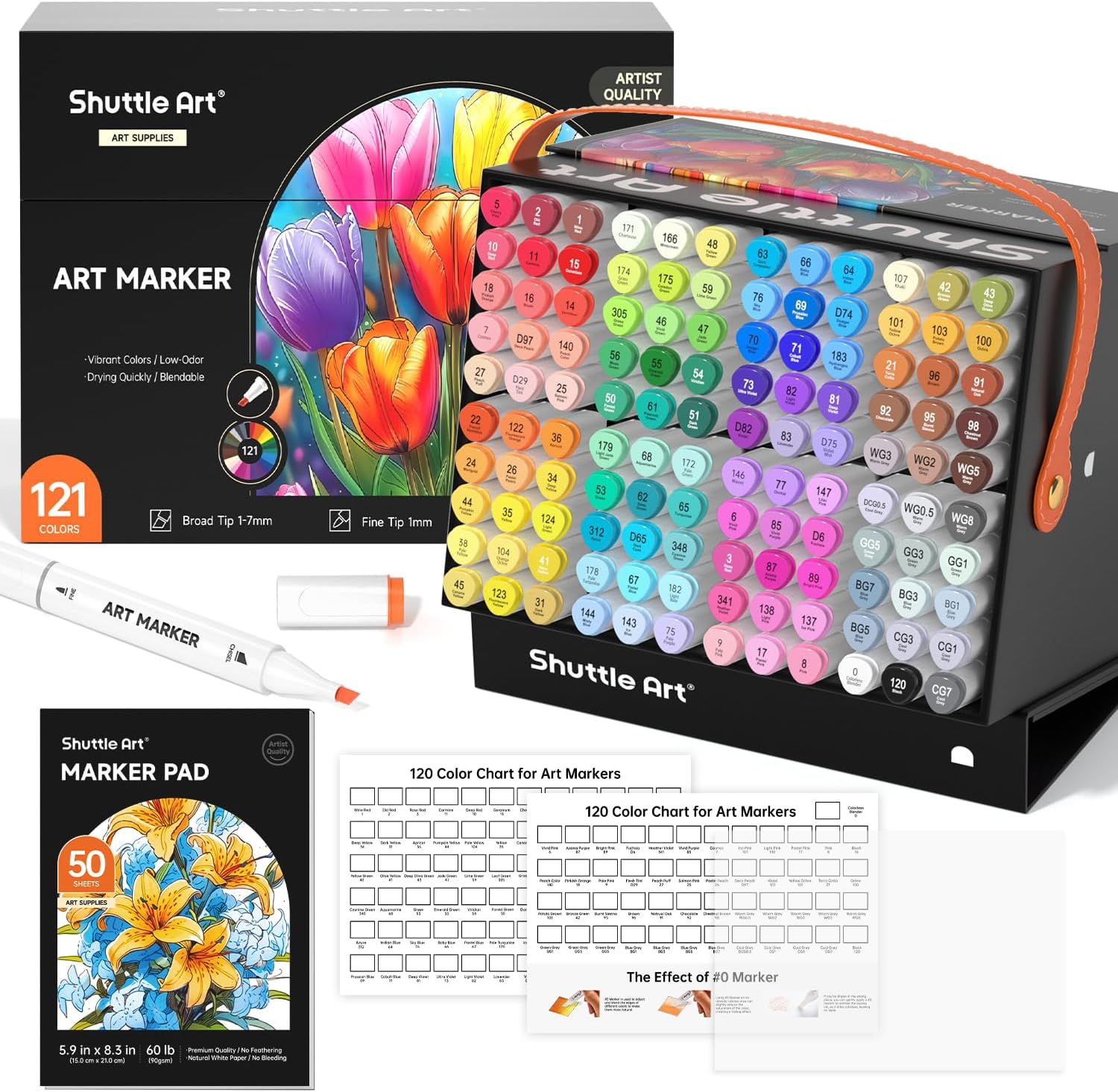 Shuttle Art 121 Colors Alcohol Markers, 120 Colors