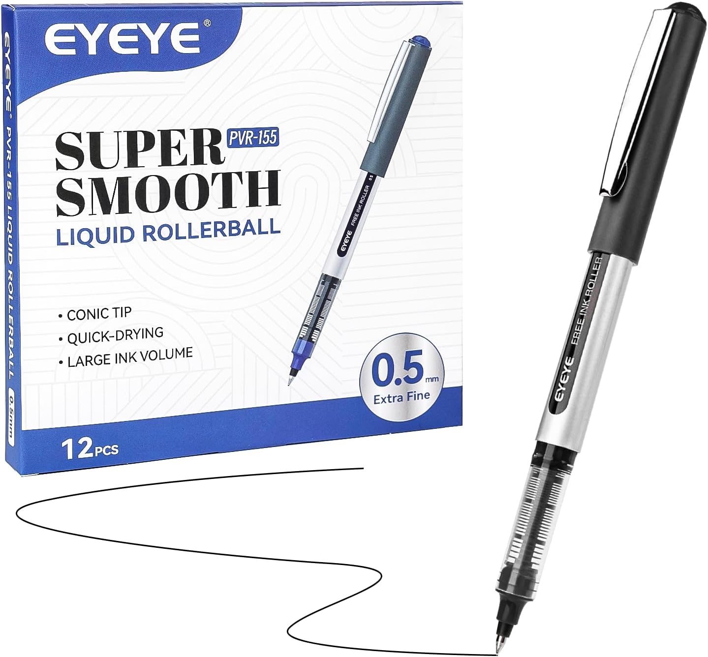 EYEYE 0.5mm Black Rollerball Pens, 12-Pack Extra Fine