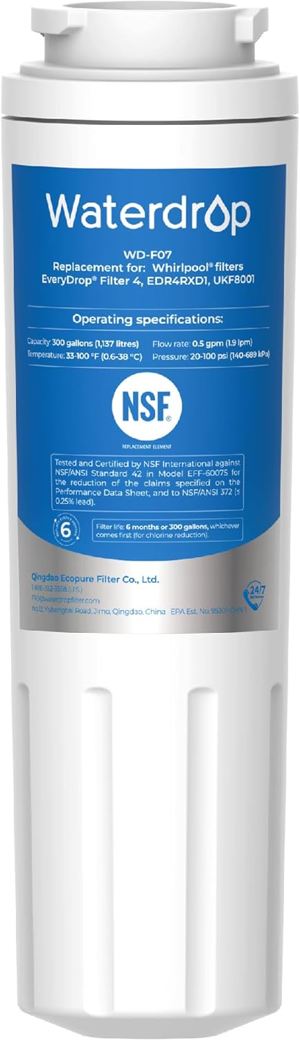 Waterdrop EDR4RXD1 Refrigerator Water Filter, Replacement for EveryDrop