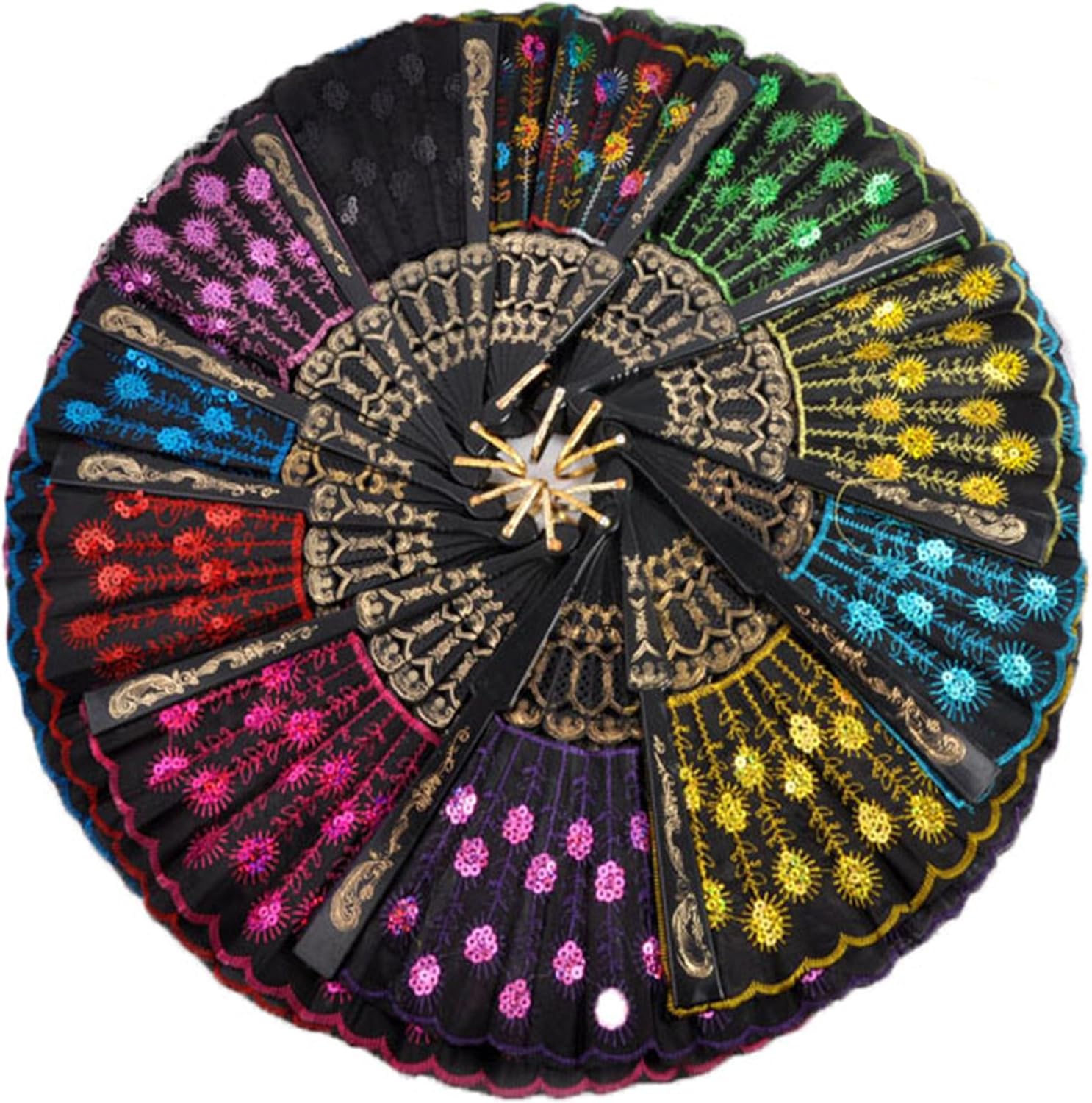 10 PCS Peacock Hand Fans, Spanish Folding Hand