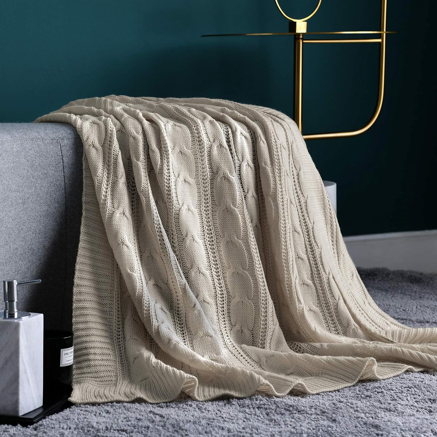 jinchan Cable Knit Throw Blanket for Couch, 50"x60"