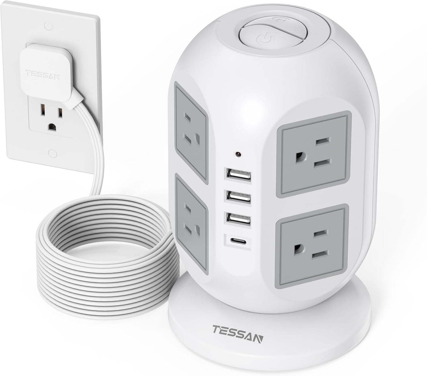 TESSAN Tower Power Strip, 10 ft Flat Extension