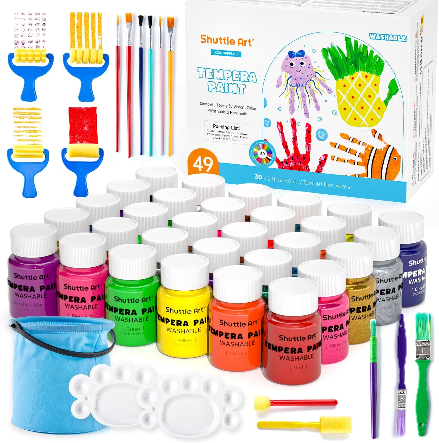 Shuttle Art Tempera Paint, 30 Colors (2 fl