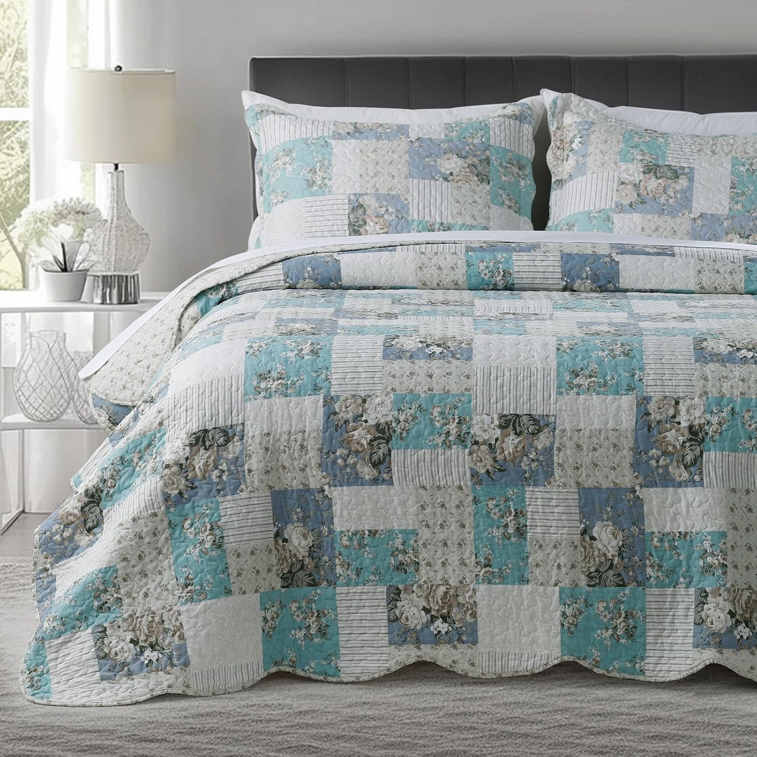 KASENTEX Country-Chic Printed Pre-Washed Quilt Bedding Set, Microfiber