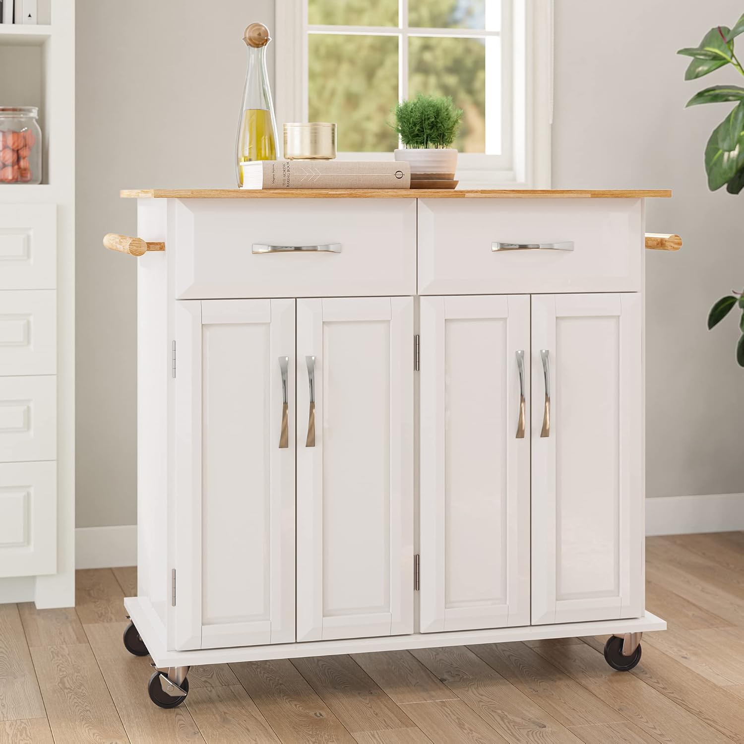 BELLEZE Rolling Kitchen Island Cart on Wheels with