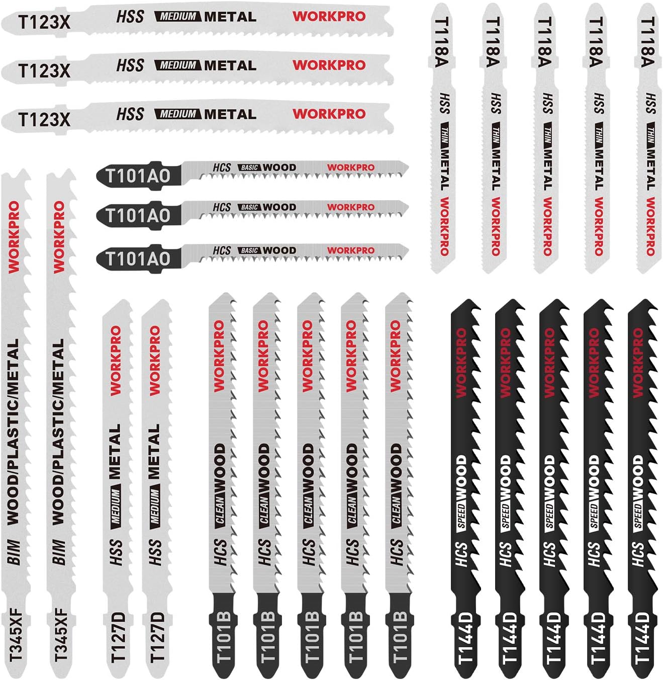 WORKPRO 25-Piece T-Shank Jig Saw Blade Set with