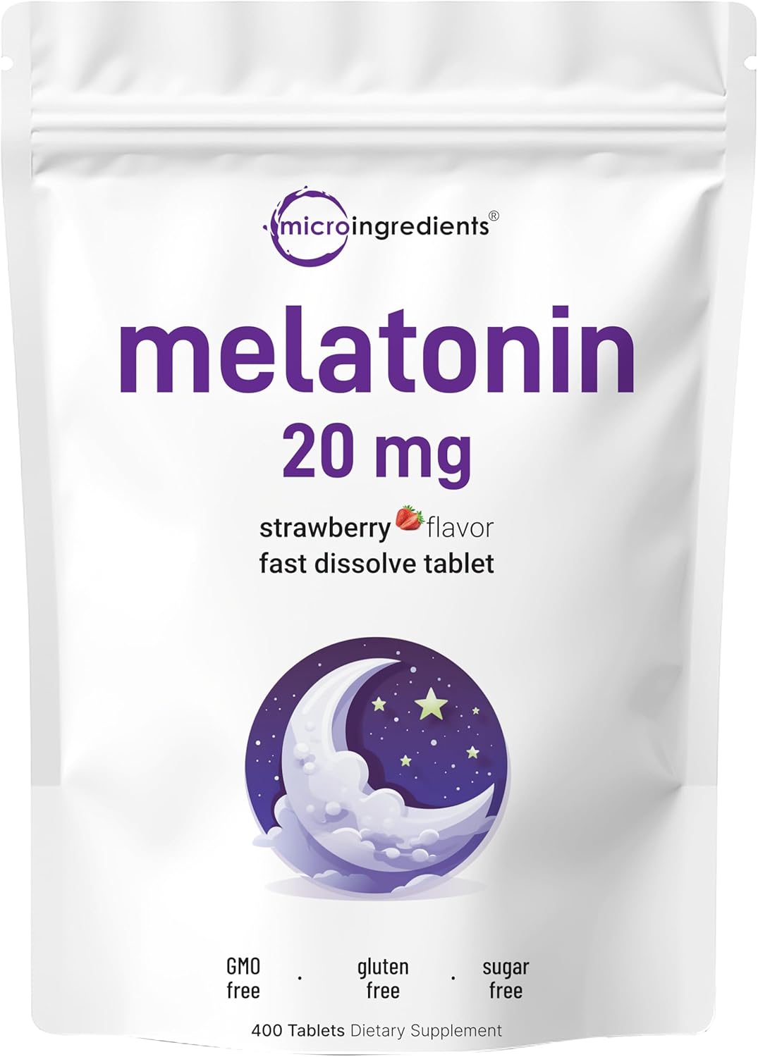 Micro Ingredients Melatonin 20mg, 400 Tablets, Strawberry Flavor,