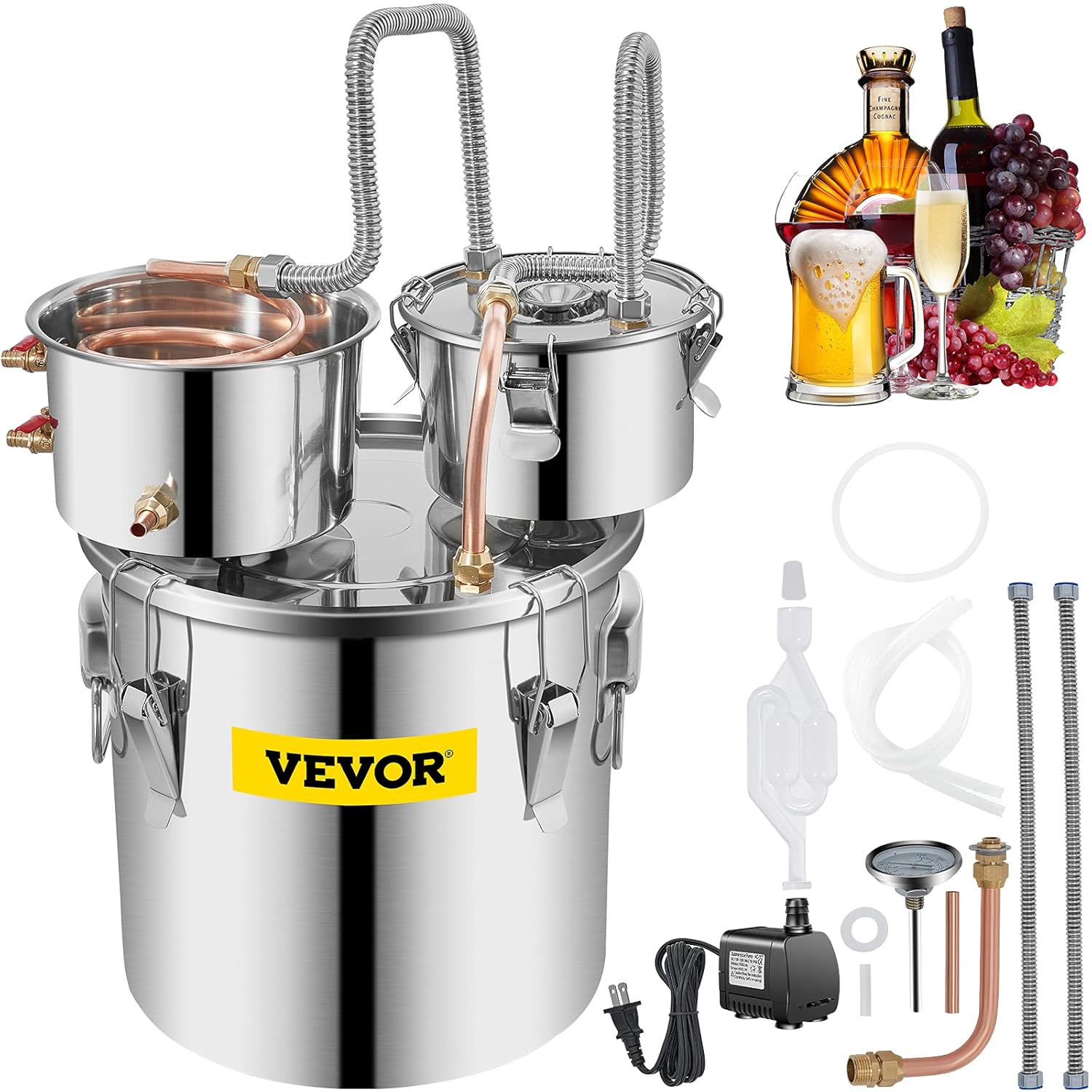 VEVOR Alcohol Still, 3 Gallon, Stainless Steel Alcohol