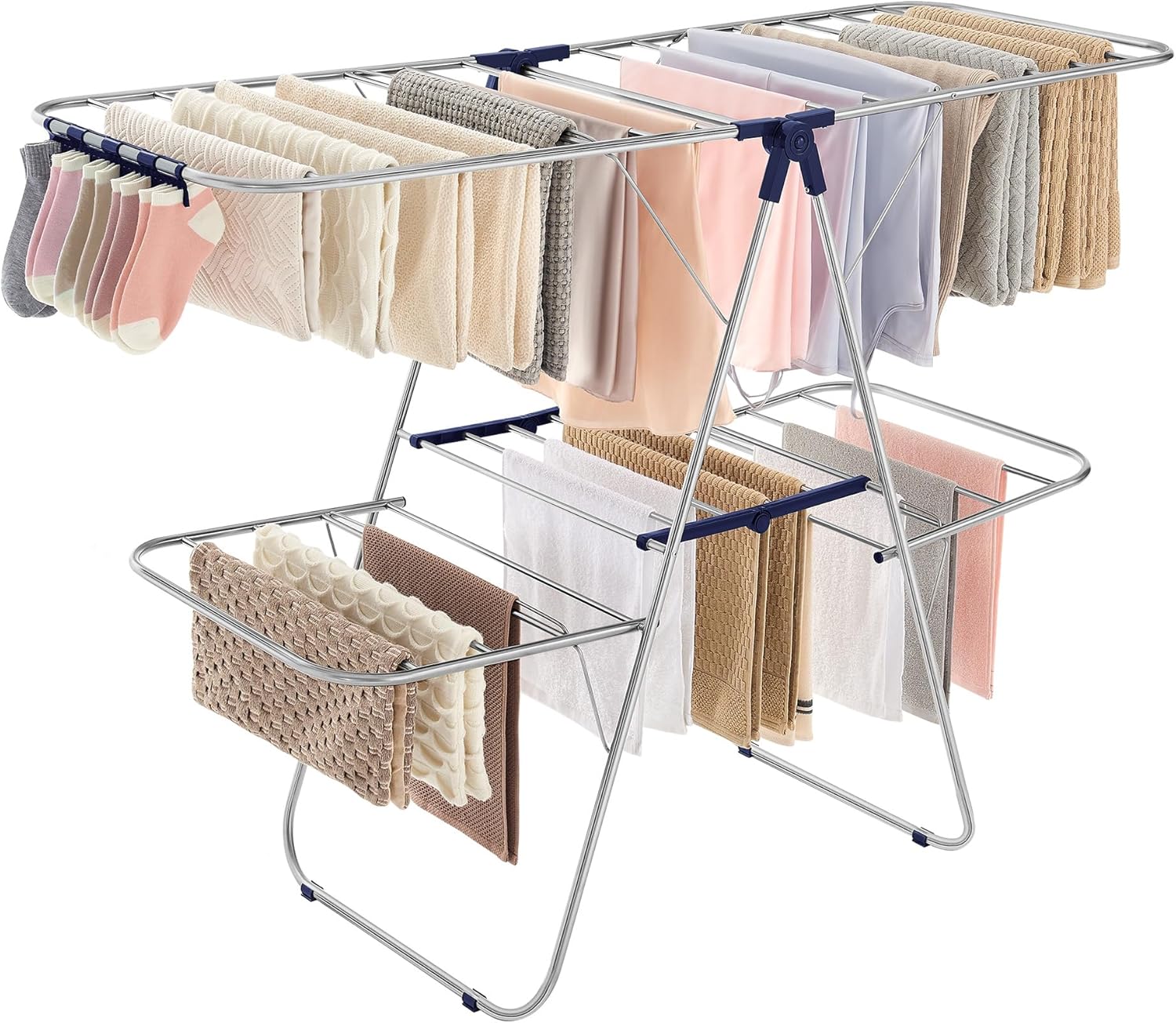 SONGMICS Clothes Drying Rack, Foldable 2-Level Laundry Drying