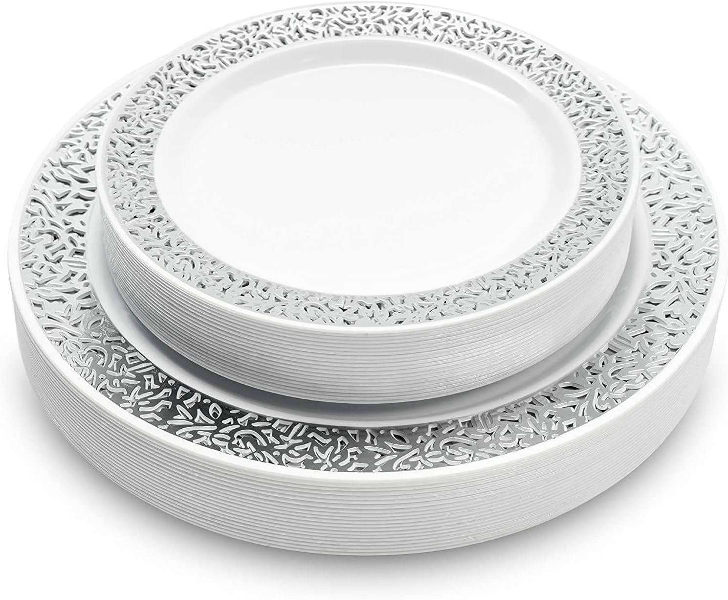 MATANA 40 Sliver Plastic Plates with White &
