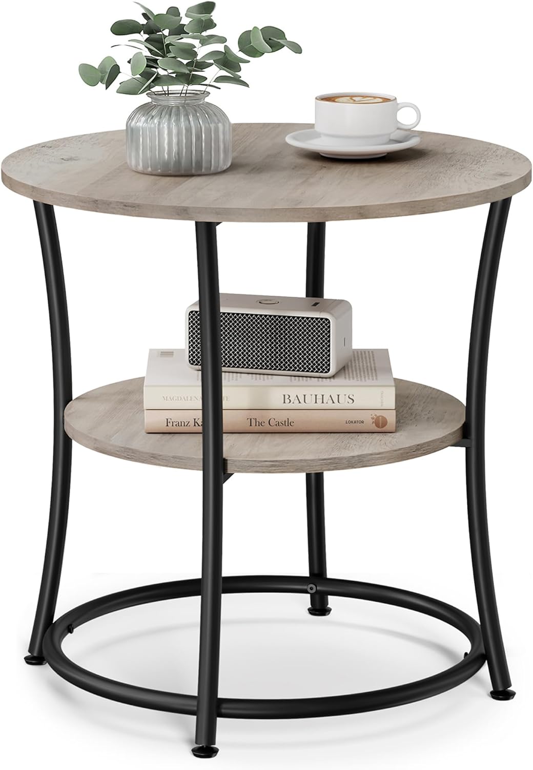VASAGLE 21.7-Inch Round 2-Tier Side Table, Steel-Frame End