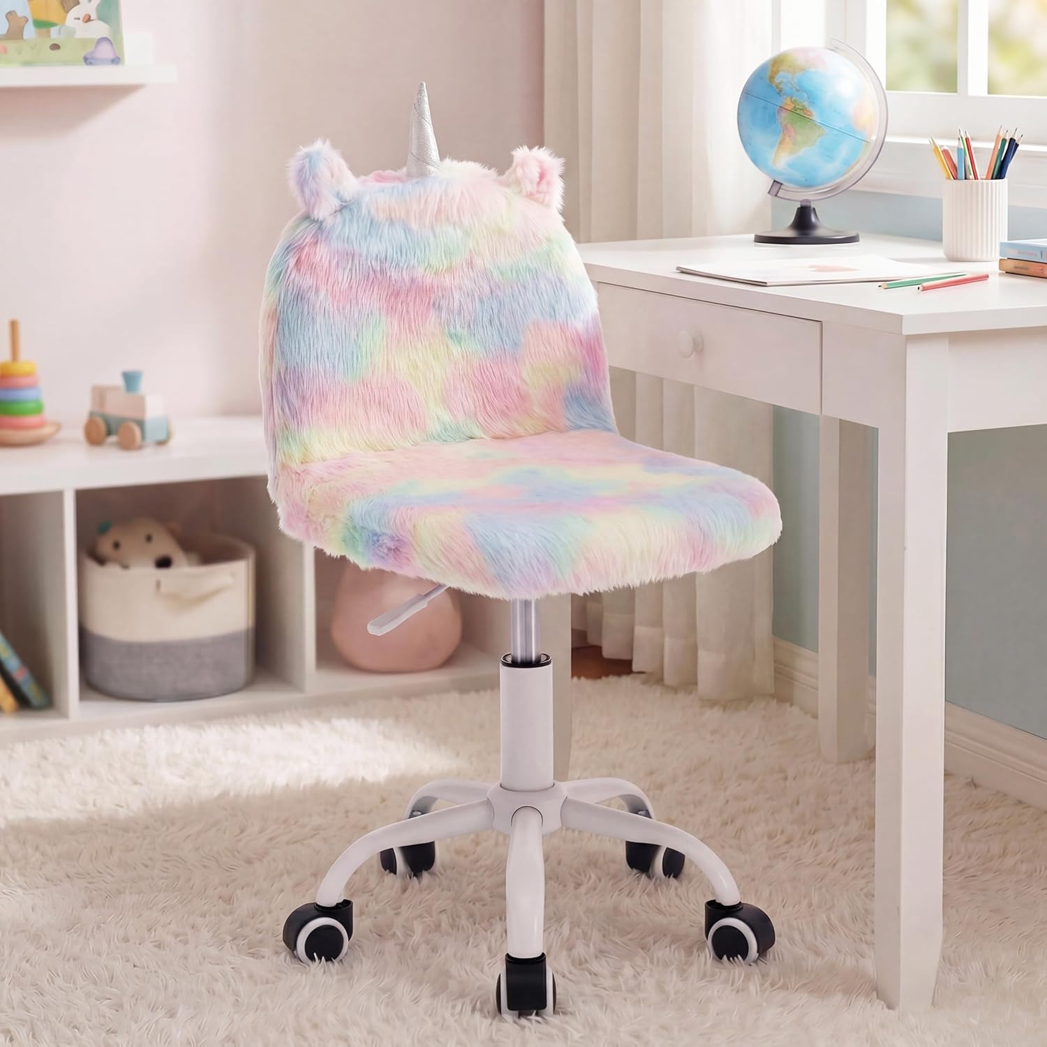 Cute Fuzzy Kids Chair Funny Rolling Study Desk