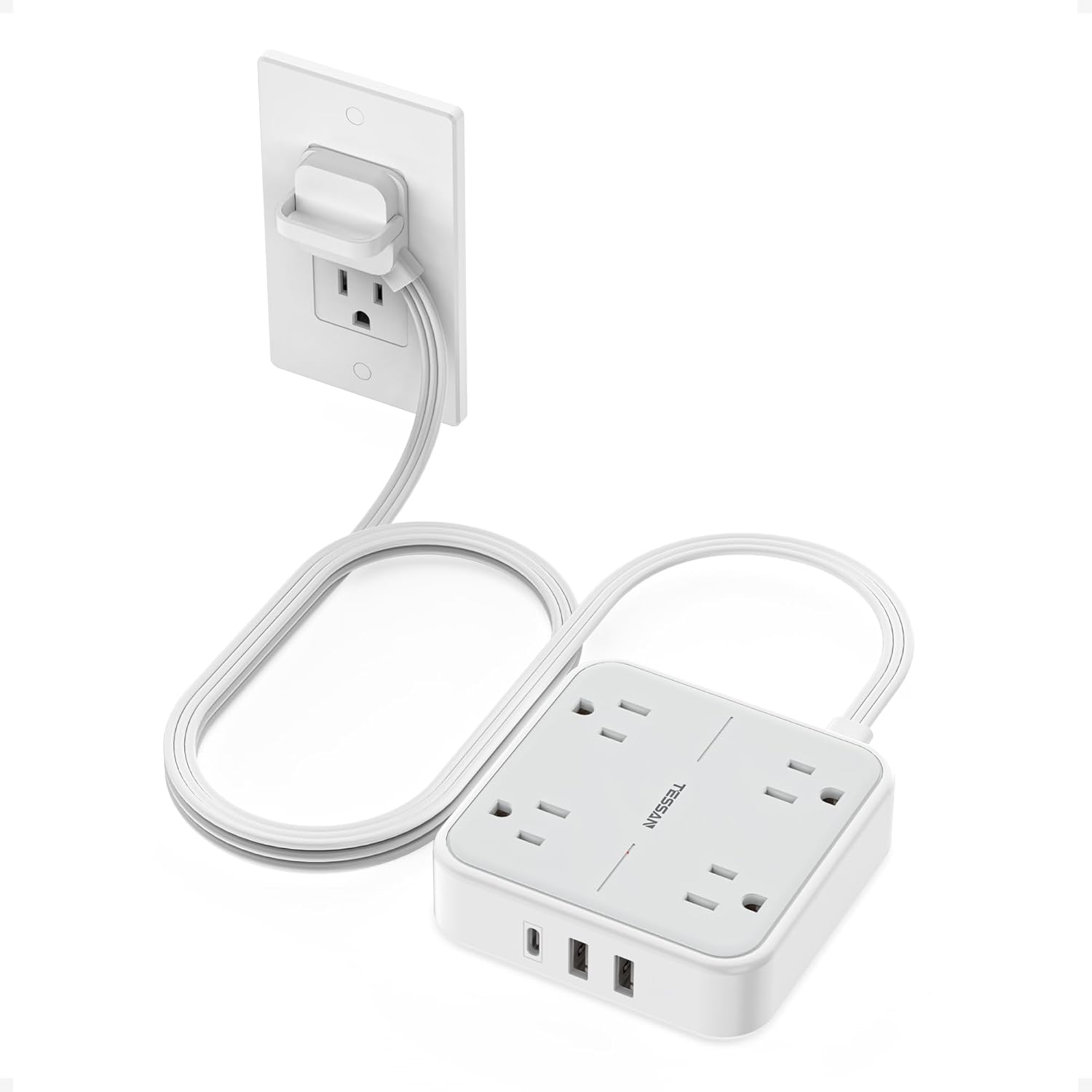 TESSAN Flat-Plug Surge Protector Power Strip, 5 ft
