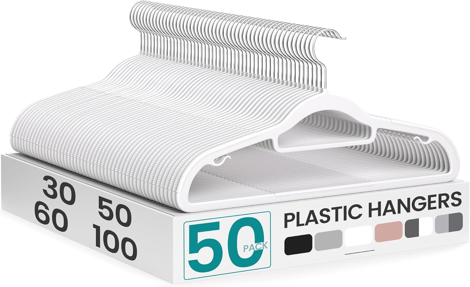 SONGMICS Pack of 50 Coat Hangers, Space-Saving Plastic