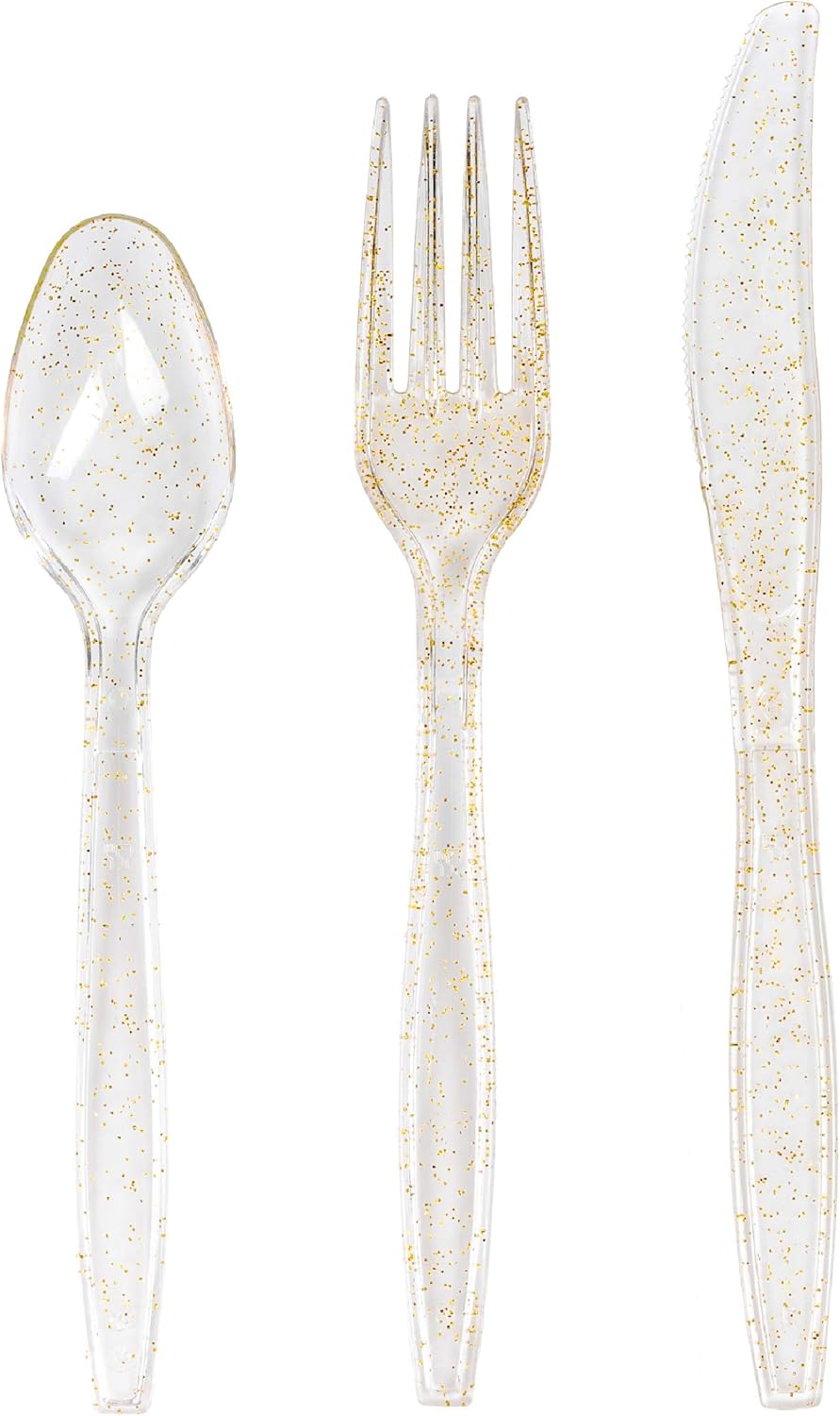 MATANA 300-Piece Gold-Glitter Clear Plastic Cutlery Set (100
