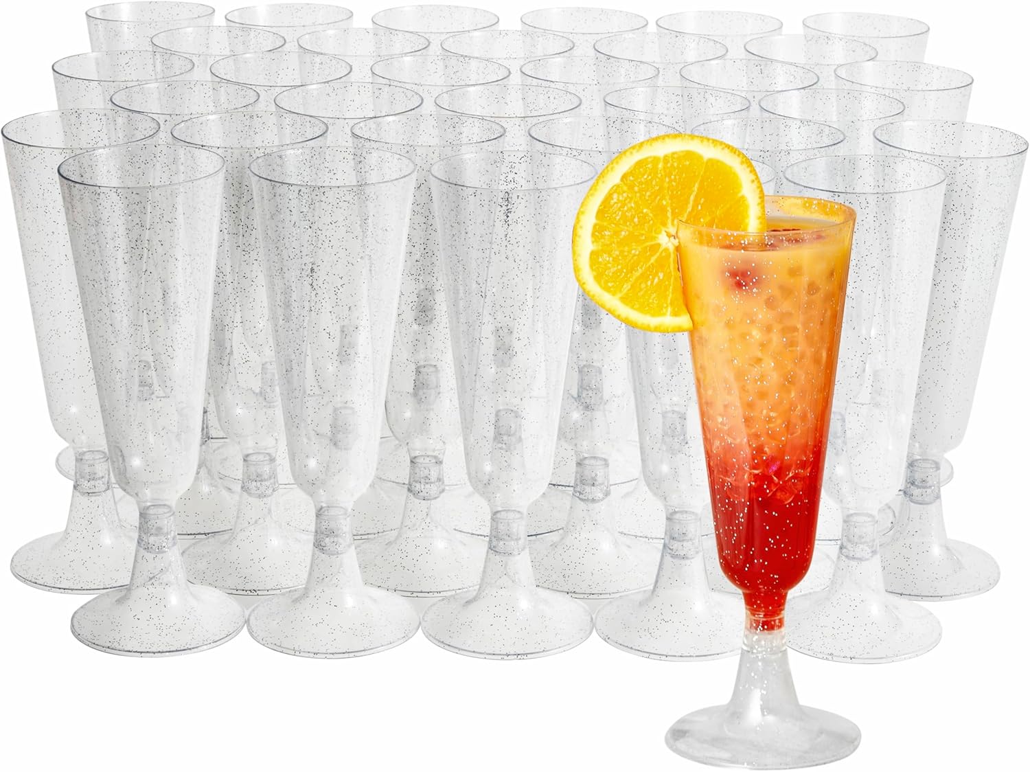 MATANA 50 Plastic Champagne Flutes 5oz with Silver