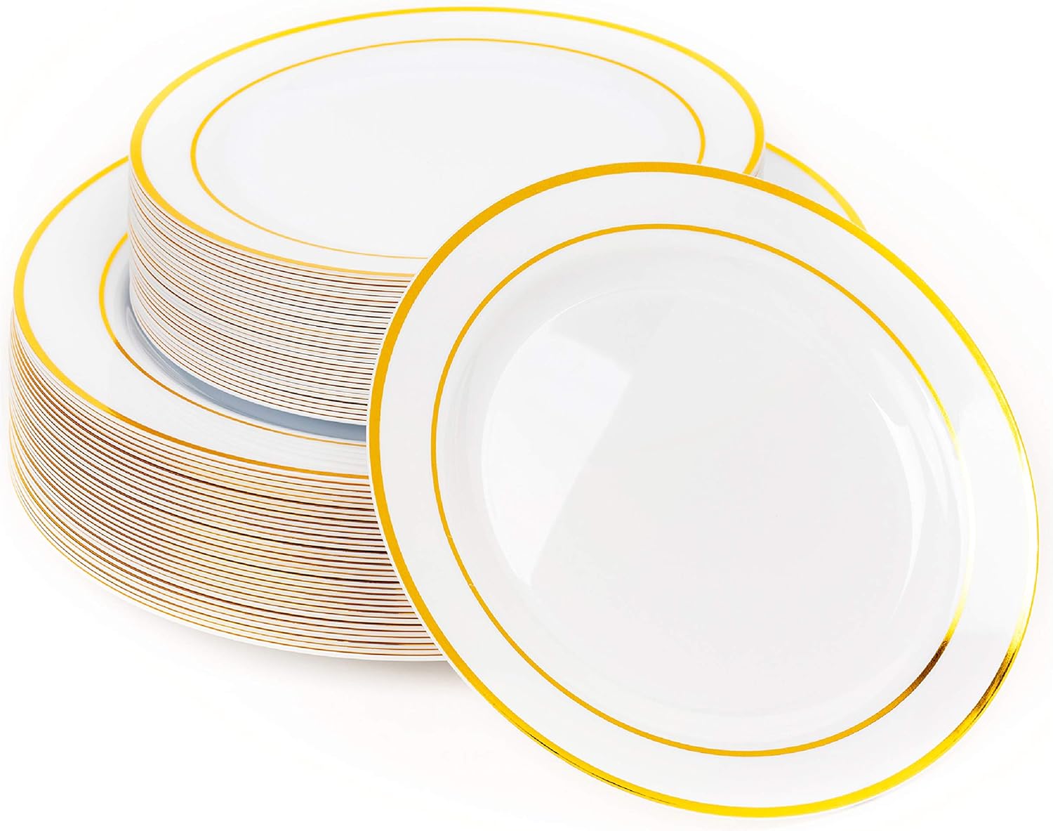 MATANA 60 Fancy White Plastic Plates with Gold
