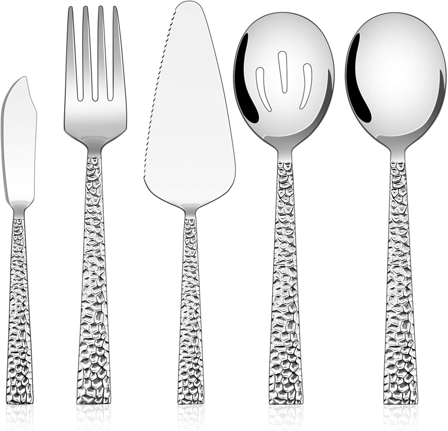 E-far Hammered Serving Utensils, 5-Piece Stainless Steel Square