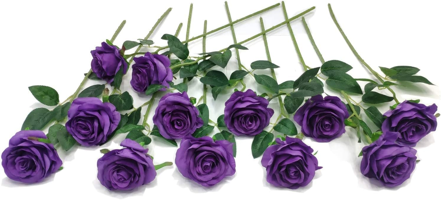 Laelfe 12 pcs Artificial Roses Flowers Long Stem