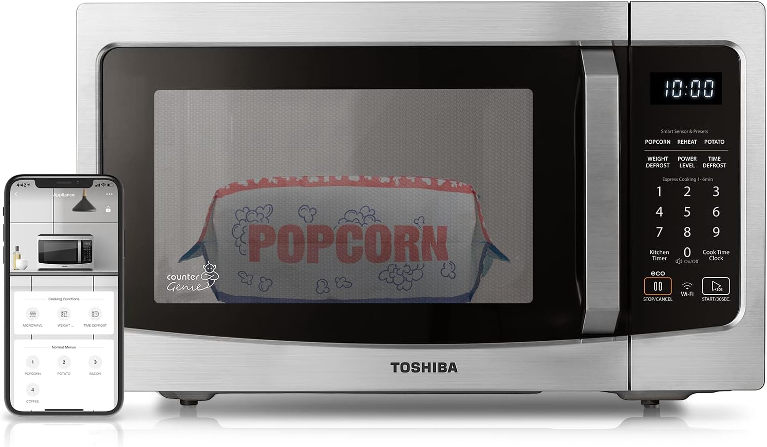 TOSHIBA ML-EM34P(SS) Smart Countertop Microwave, 1.3 Cu Ft,