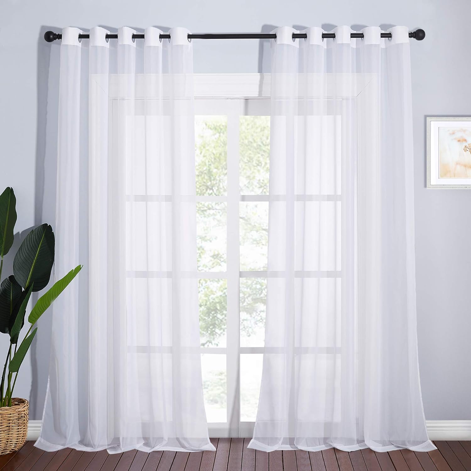 NICETOWN Sheer White Curtains 96 inches Length, Grommet