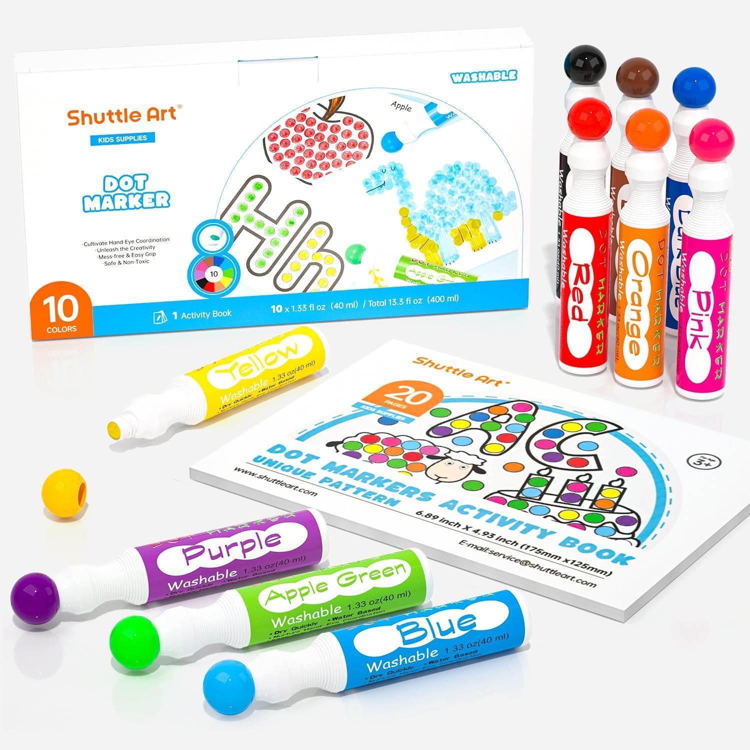Shuttle Art 10 Colors Dot Marker Washable Non-Toxic