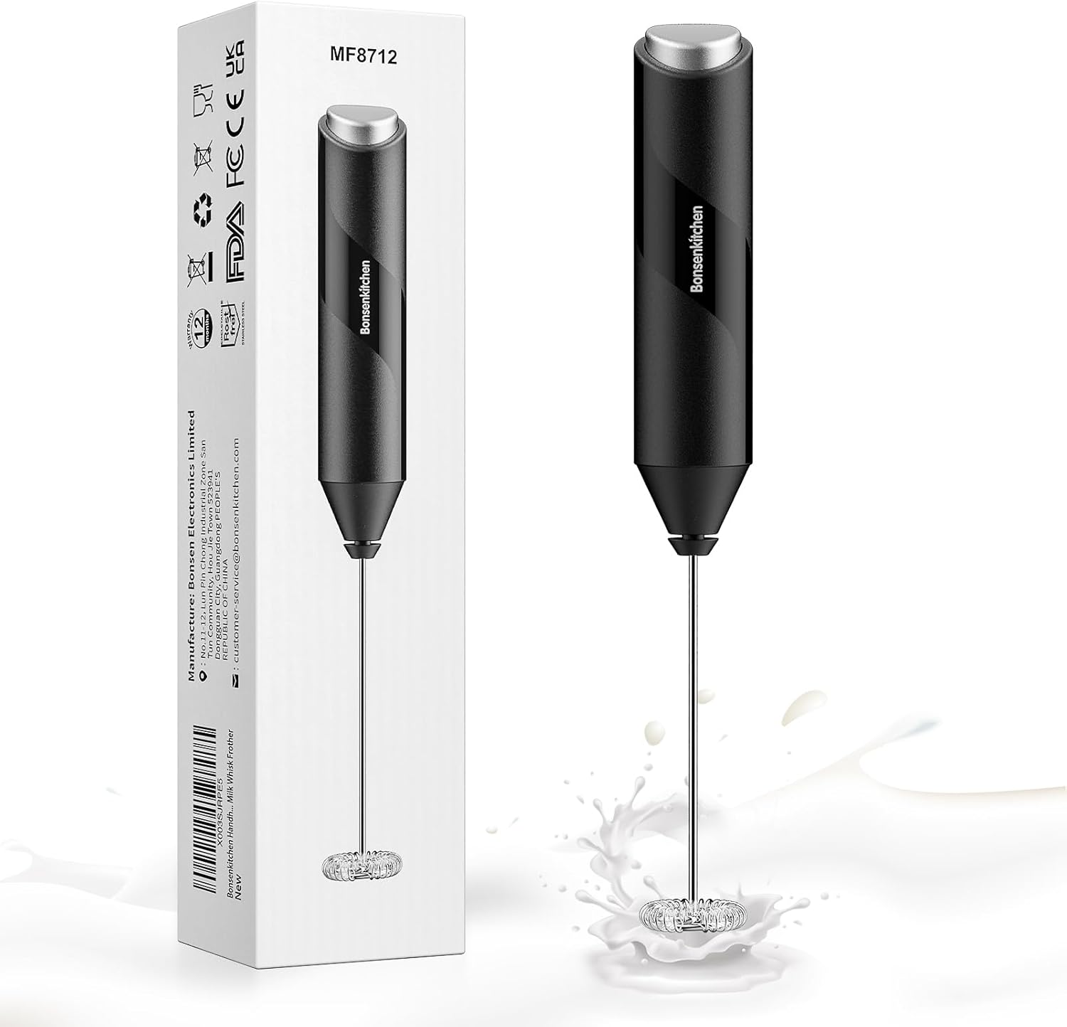 Bonsenkitchen Electric Handheld Milk Frother, Portable Whisk Milk
