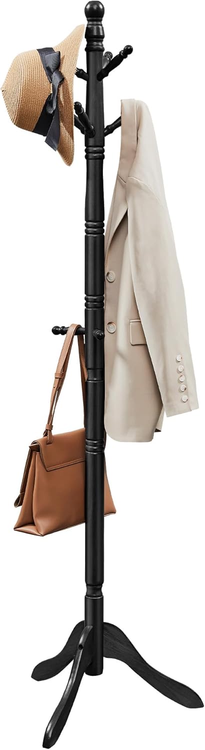 VASAGLE Solid Wood Coat Rack and Stand, Free