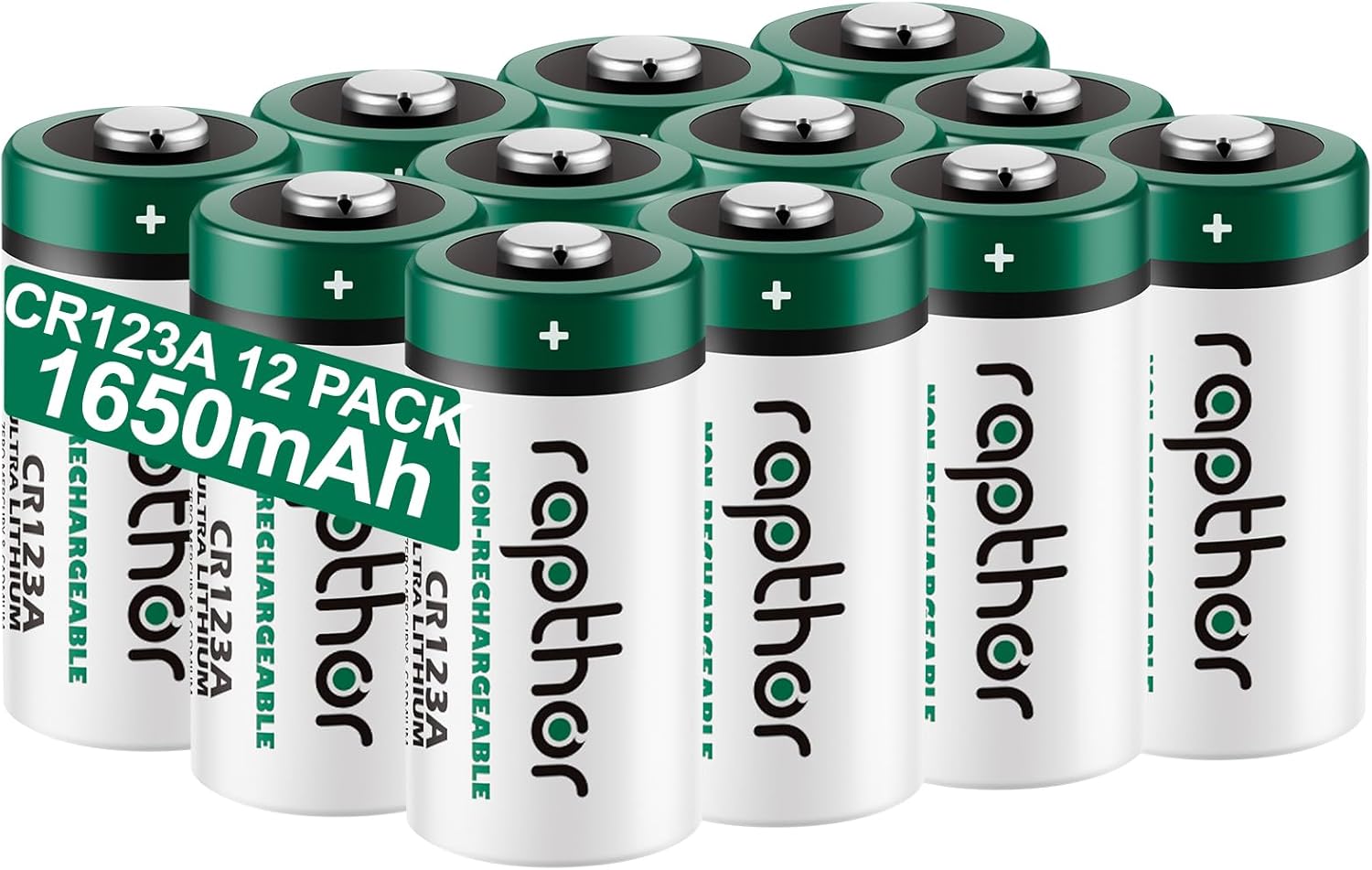 rapthor CR123A Lithium Batteries 3V 12 Pack 1650mAh