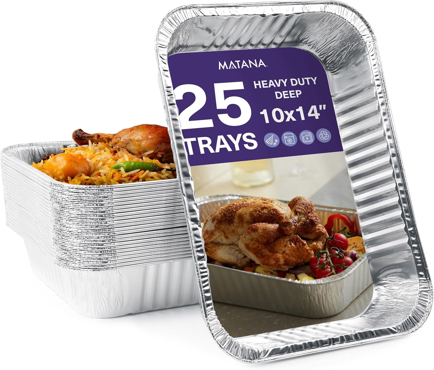 MATANA 25 Pack Aluminum Pans 10x14 - Large