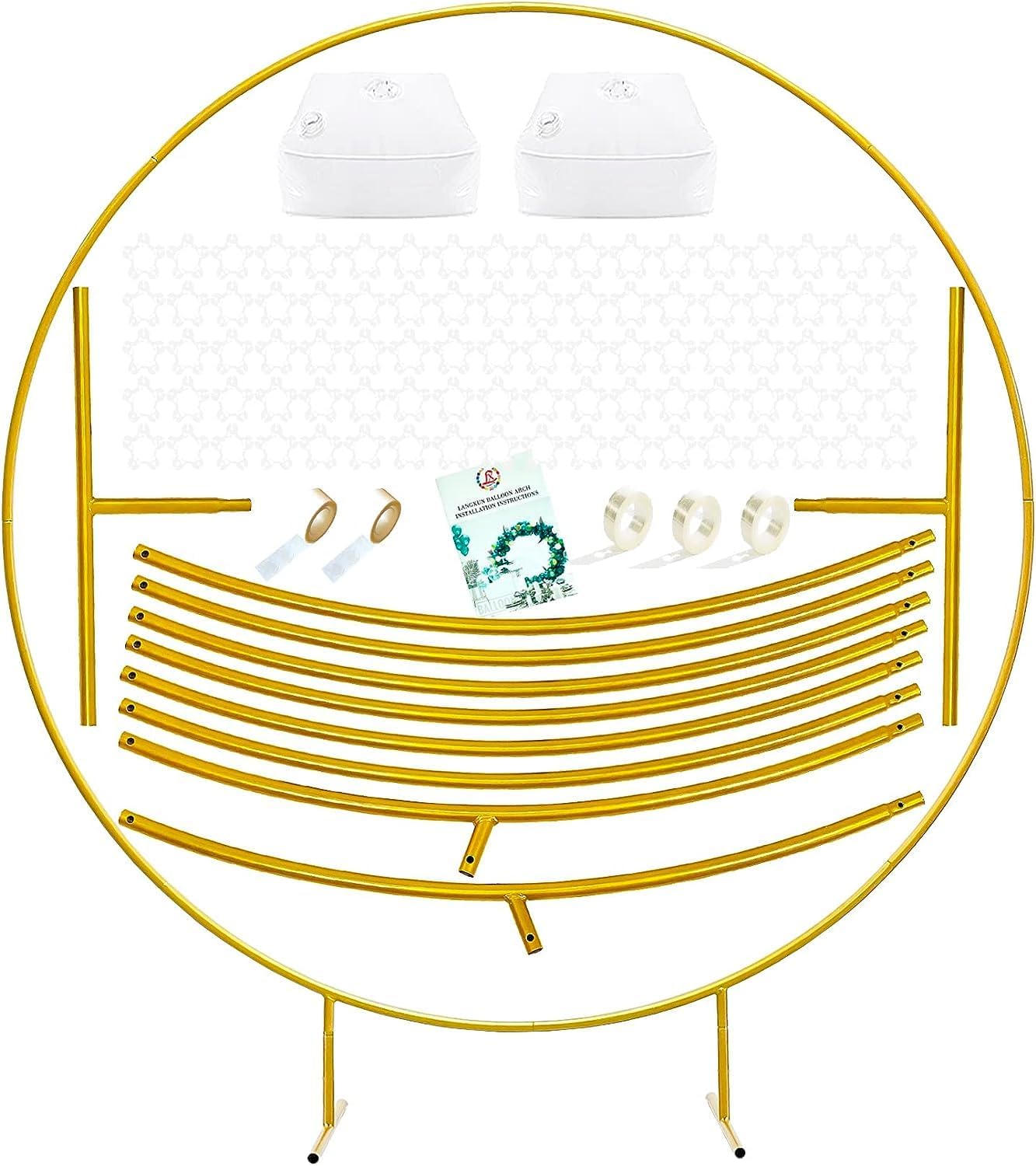 LANGXUN 7.2ft Gold Metal Round Balloon Arch kit,