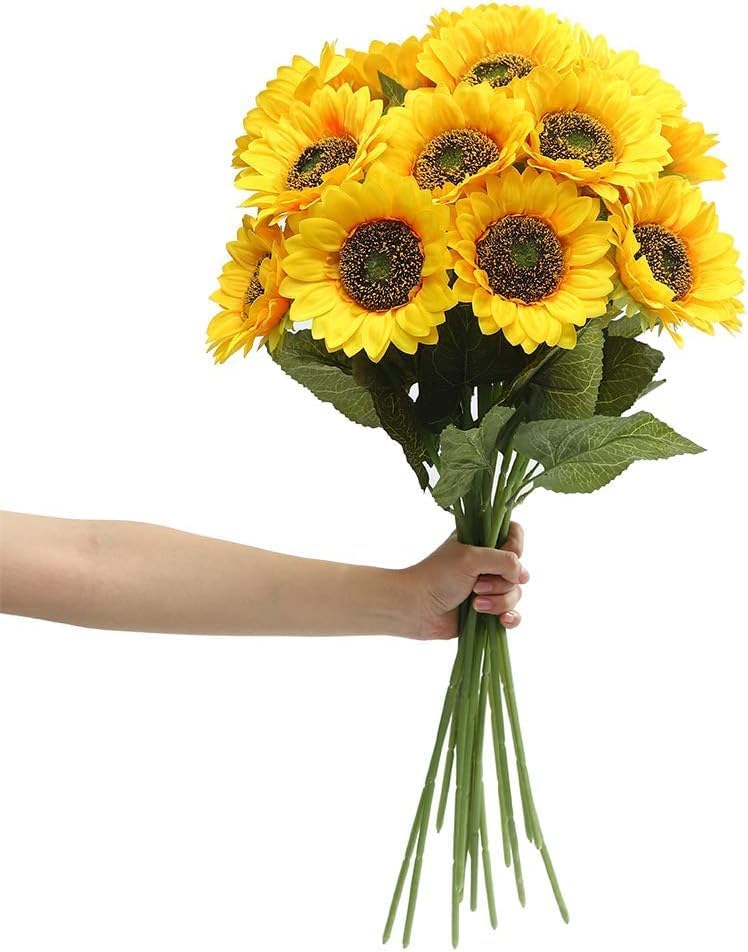 Laelfe Artificial Sunflower Flowers Long Stem Silk Fake