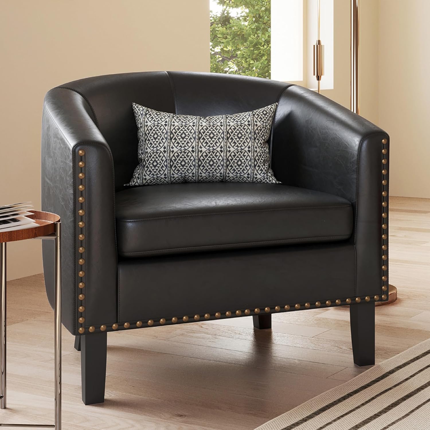 BELLEZE Accent Barrel Chair, Modern Faux Leather Tub