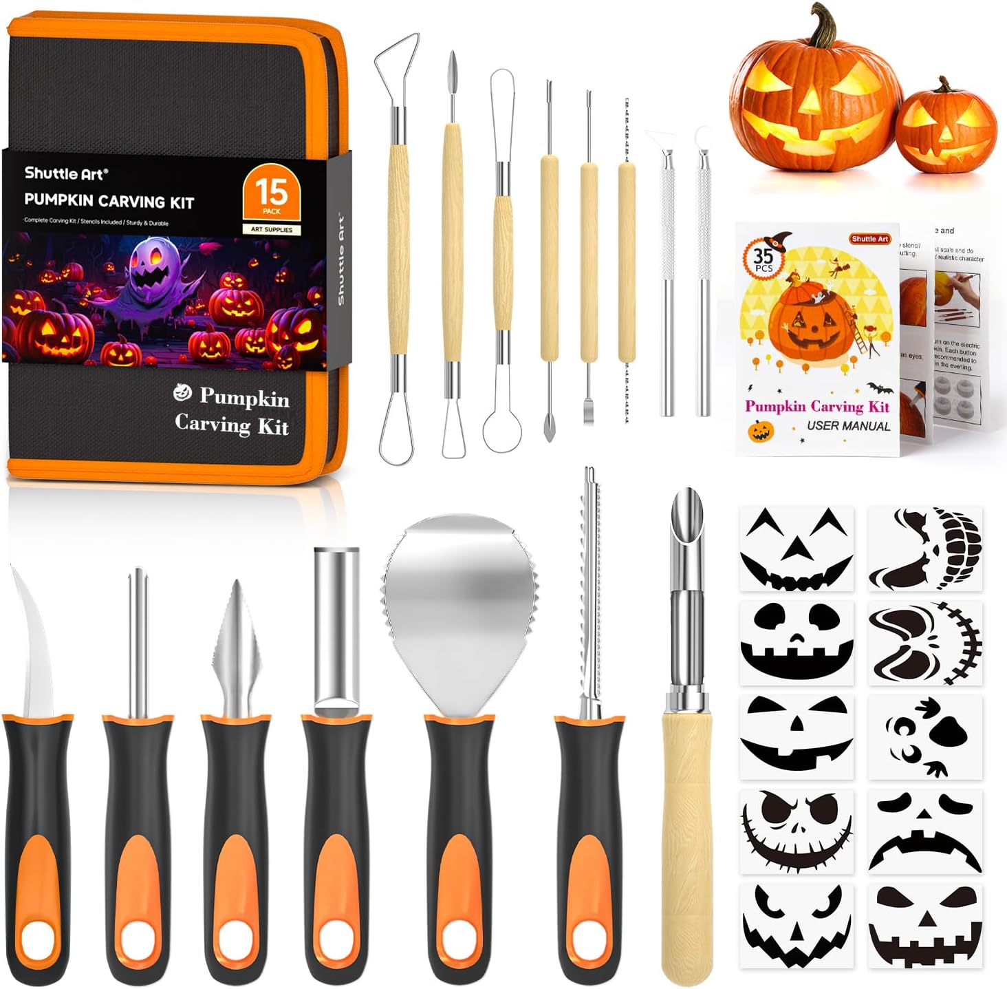 25 PCS Halloween Pumpkin Carving Kit, Shuttle Art