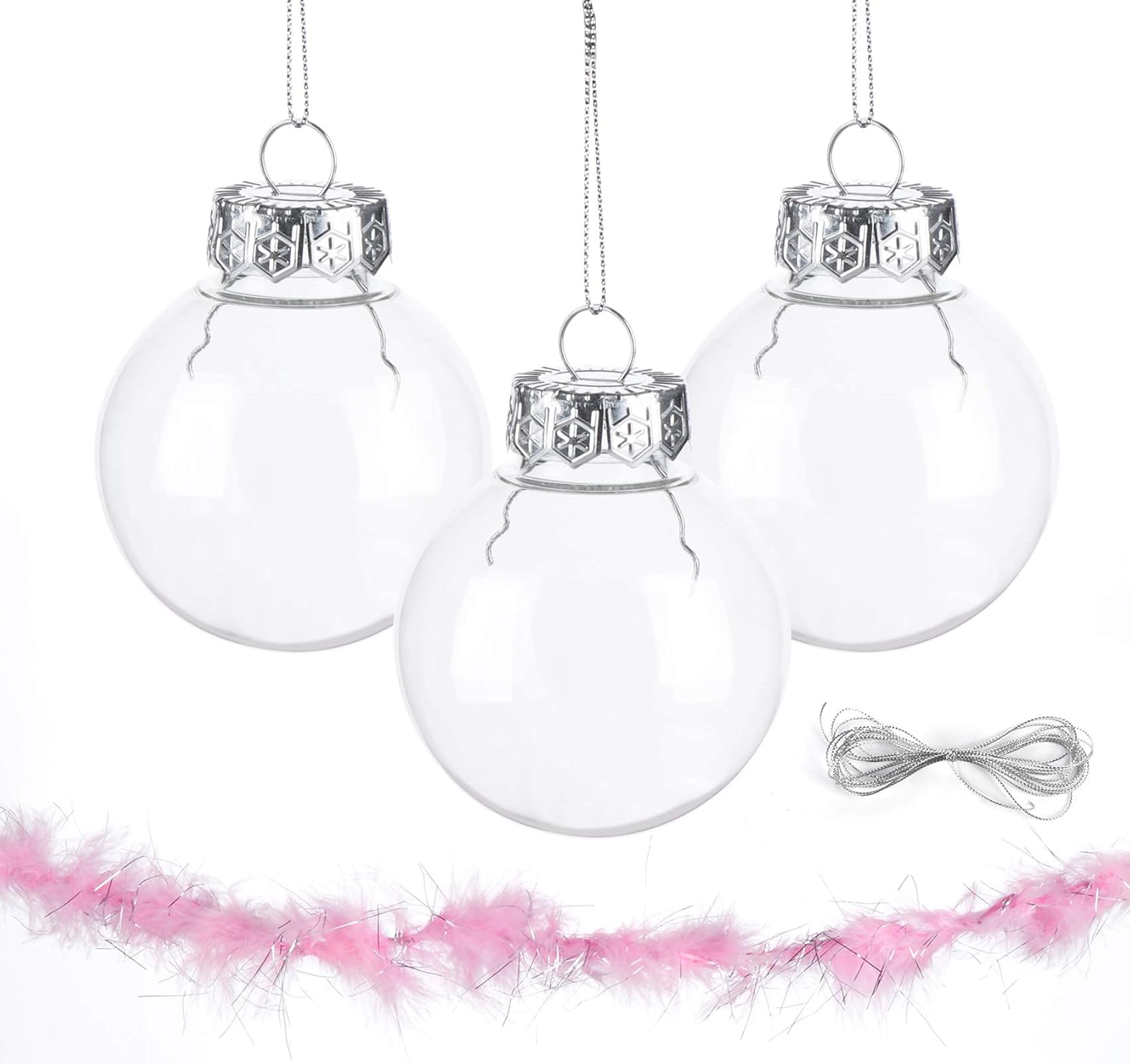 Christmas Ornaments Balls 20 Pcs, 2.36" Clear Plastic