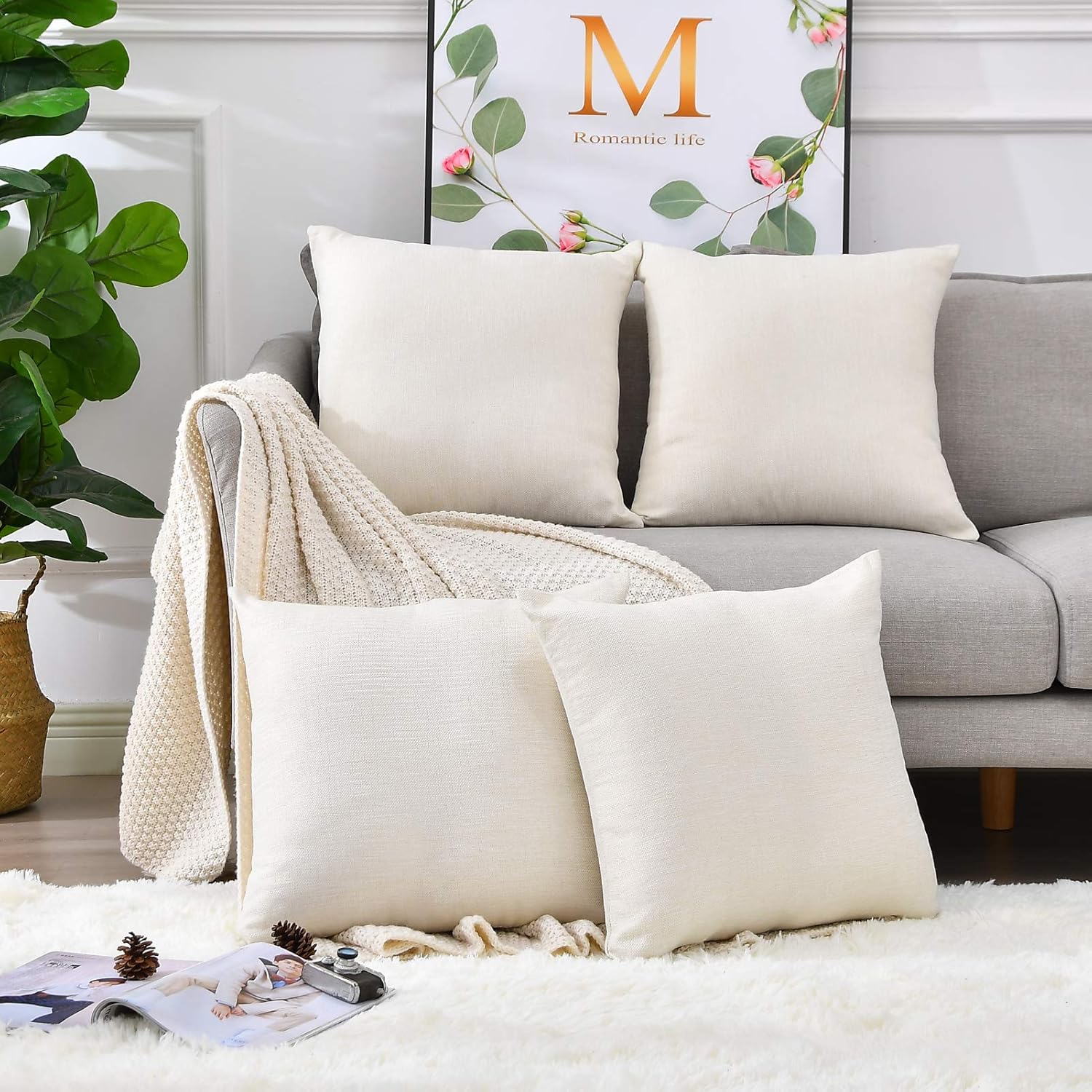 LisBiya Linen Blank Throw Pillow Covers, 18x18 Inches,