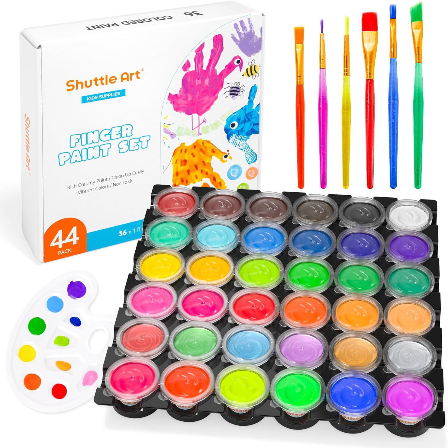 Shuttle Art Washable Finger Paint, 44 PCS with