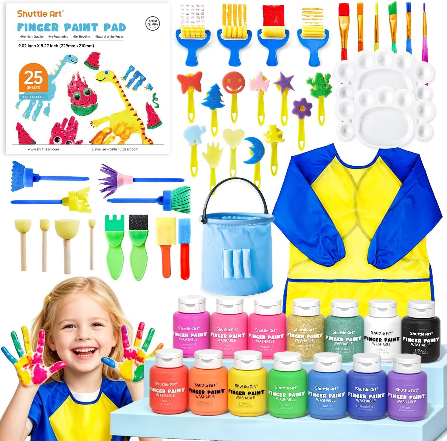Shuttle Art Washable Finger Paint Set, 53 PCS
