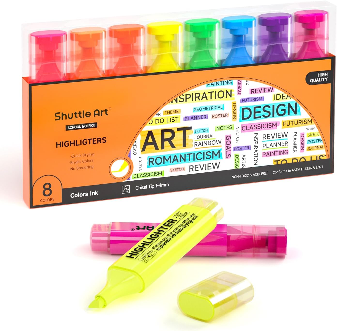 Shuttle Art 8 Assorted Colors Highlighters, Chisel-Tip Quick-Dry