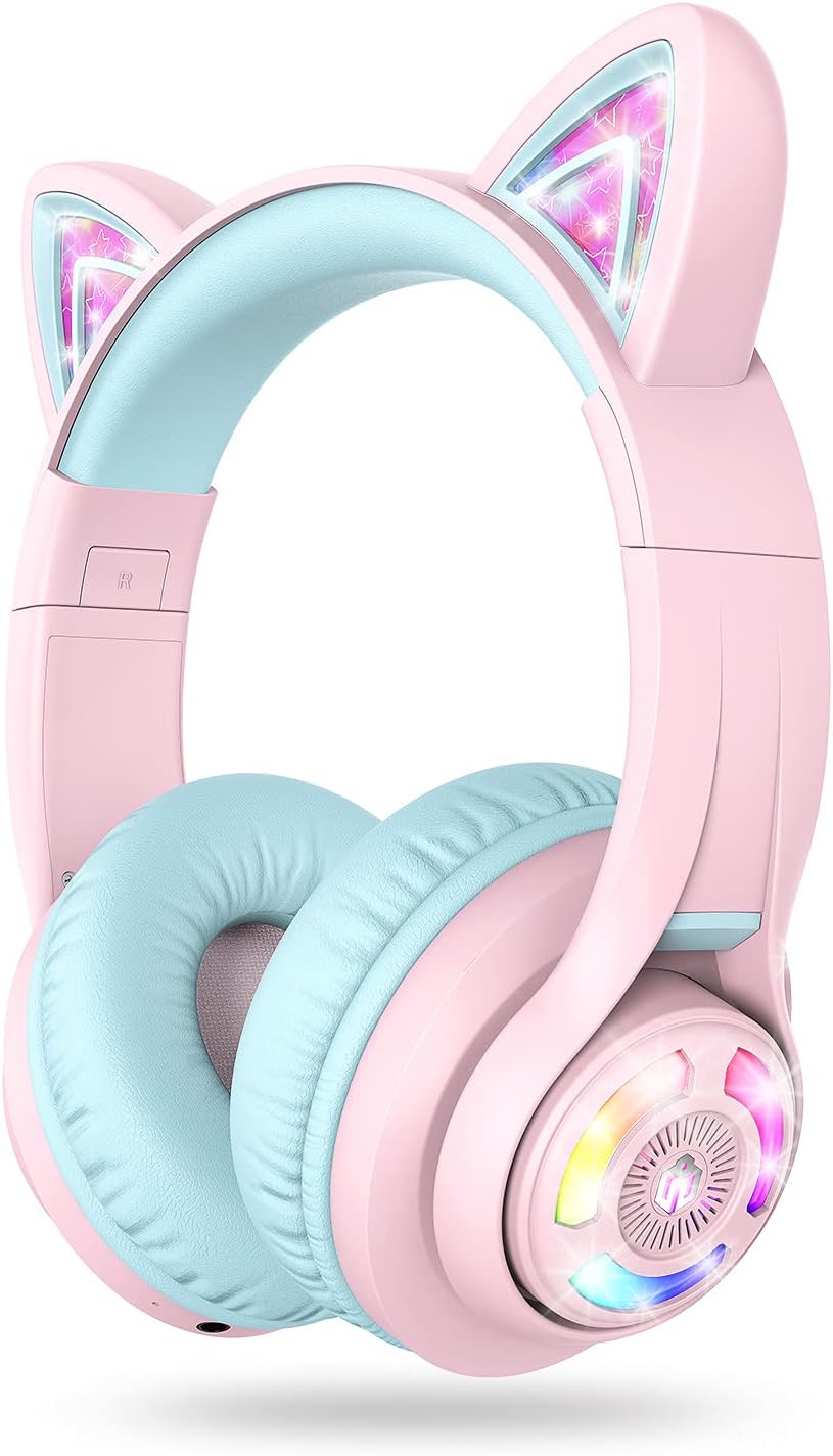 iClever Cat Ear Kids Bluetooth Headphones, LED Lights
